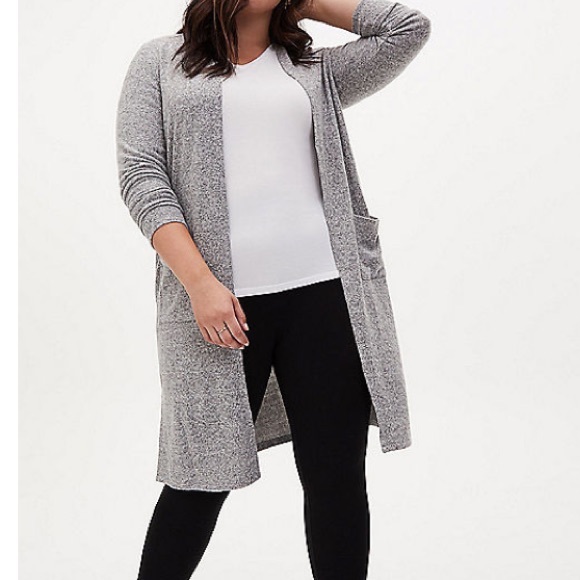 Gray Open Front Cardigan 3X left - Picture 4 of 8